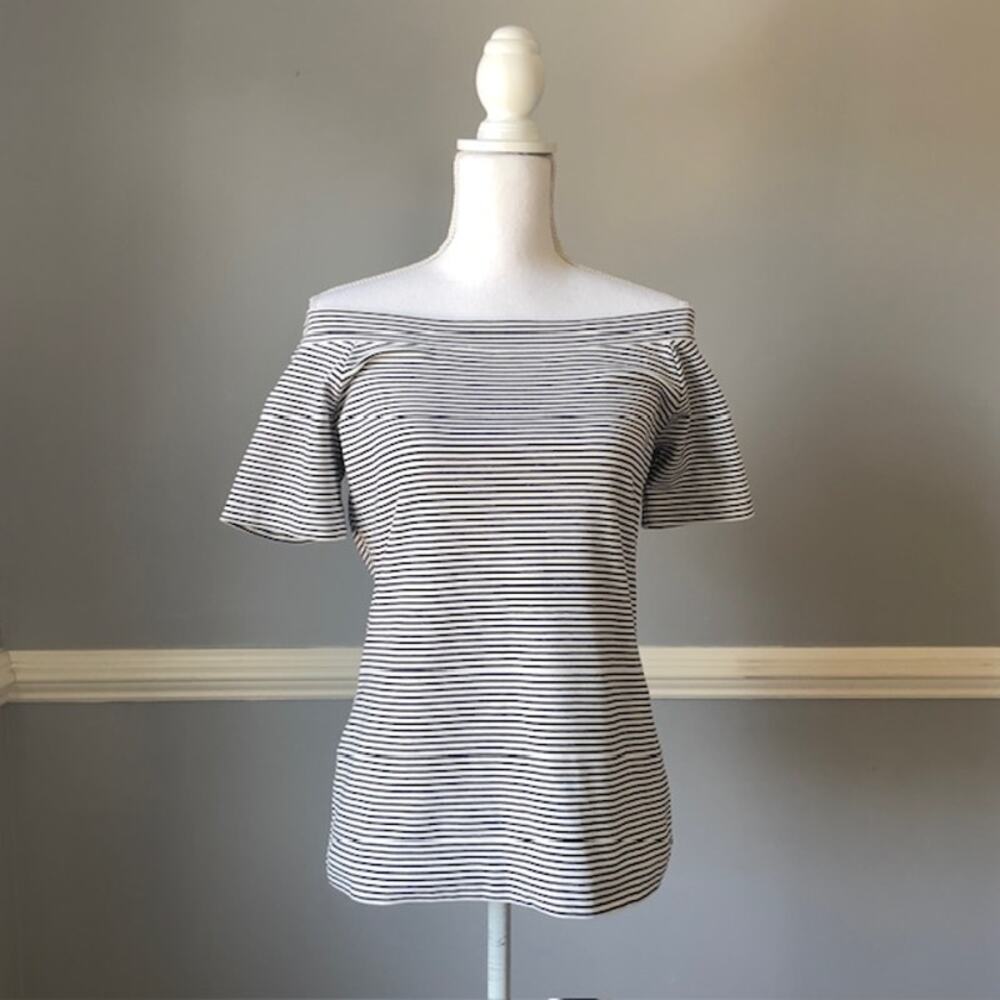 J.Crew Large Off Shoulder Navy Stripe Top Cotton Stretch Breton Tee French Girl